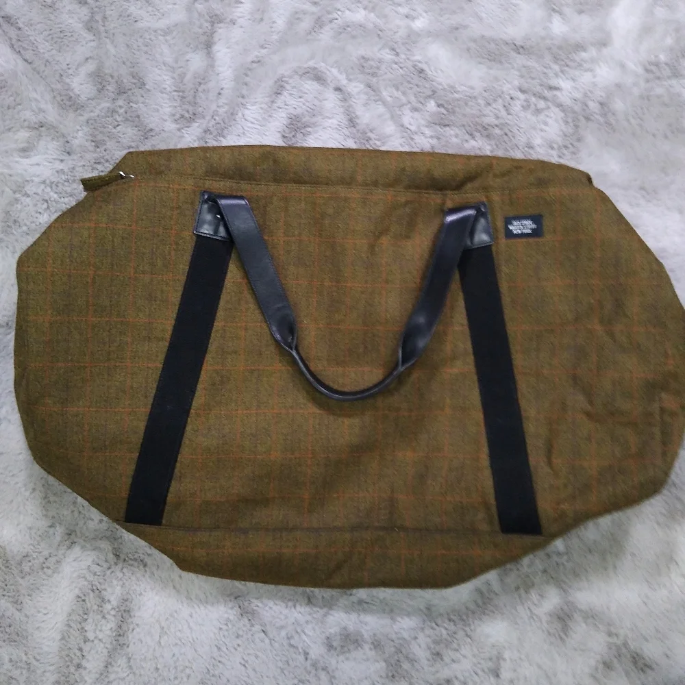 Jack Spade XL Tweed Tartan Olive Travel Overnight Bag - Picture 3 of 11